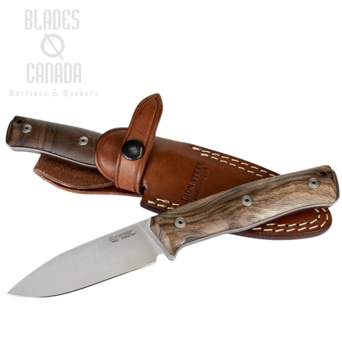 Lion Steel B35 WN Slepiner Fixed Blade Knife, Walnut Wood, Leather Sheath, LSTB35WN
